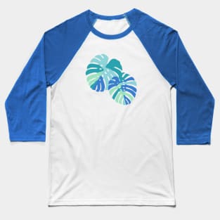 Monstera Leaves - Blue Baseball T-Shirt